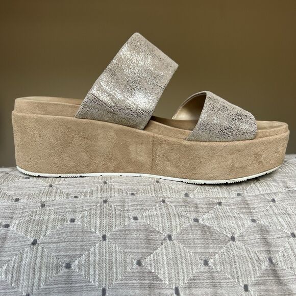 J Slides NYC Quincy Metallic Gold Brushed Suede Platform Sandals Women US 9.5 M - Picture 2 of 16